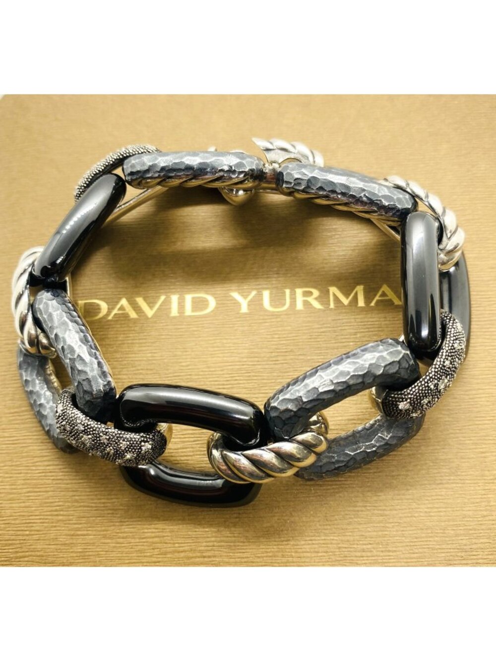 David Yurman Midnight Melange Diamond Link Bracelet in Sterling Silver 30mm Wide